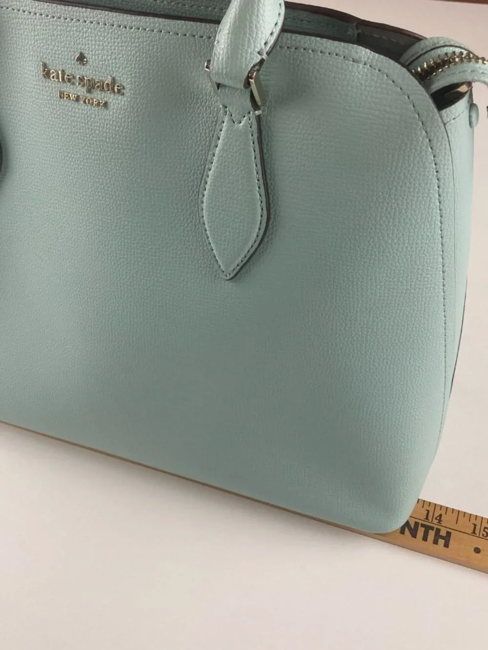 Kate Spade NY Spring Meadow Tote Bag Logo 2 Handle Purse Satchel Teal Mint Used